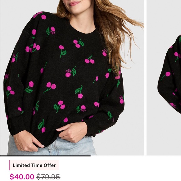 PINK Victoria's Secret Black W/Pink Cherries Size Small - Picture 7 of 8